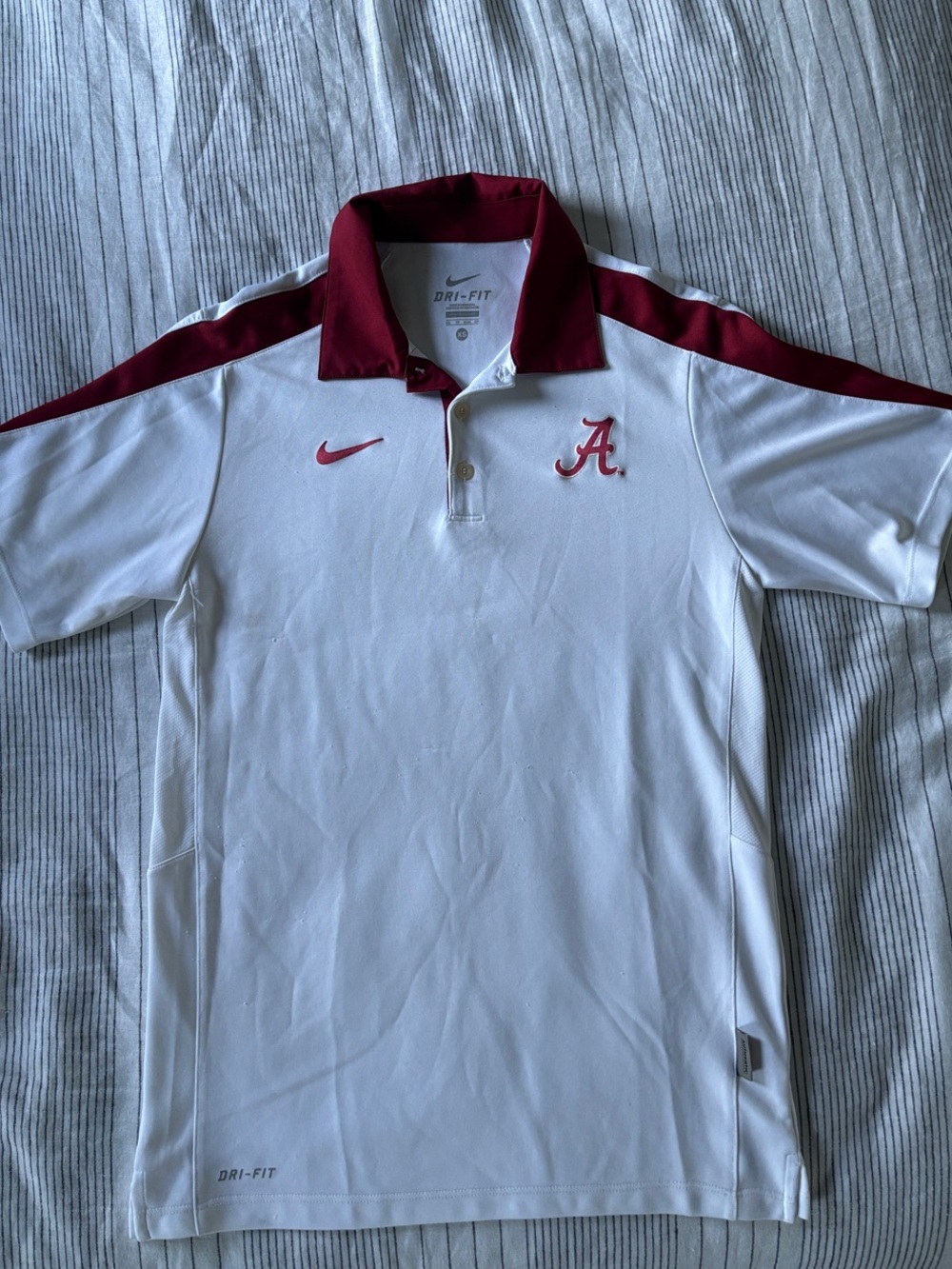 Alabama Nike White & Crimson Dri-FIT Polo Men’s XS (Away game shirt)